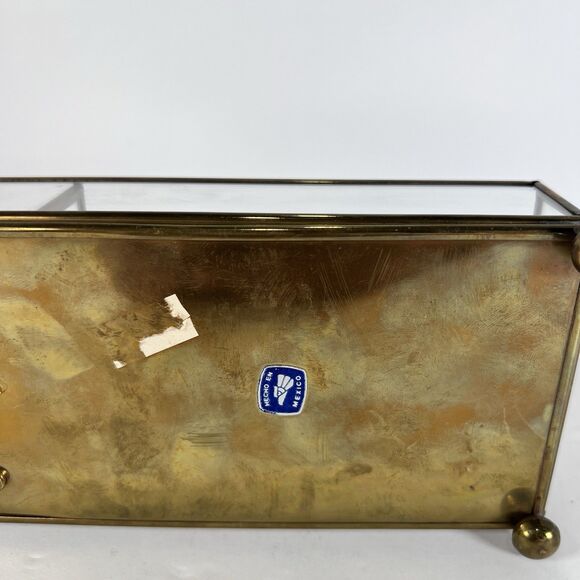 Music Box Trinket Box Made Of Glass And Brass With Etched Bird‎ Lara’s Theme VTG - Picture 7 of 13